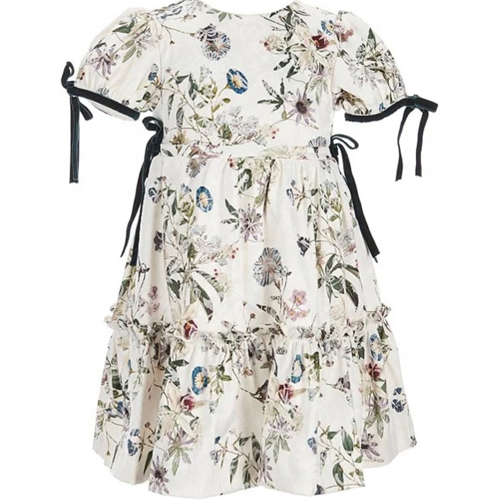 Nicola Bathie Girls Puff Sleeve Velvet Bow Floral Print Dress 4T